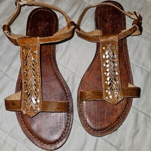 FREEBIRD Brown & Silvwr Woven Leather Goddess Sandals